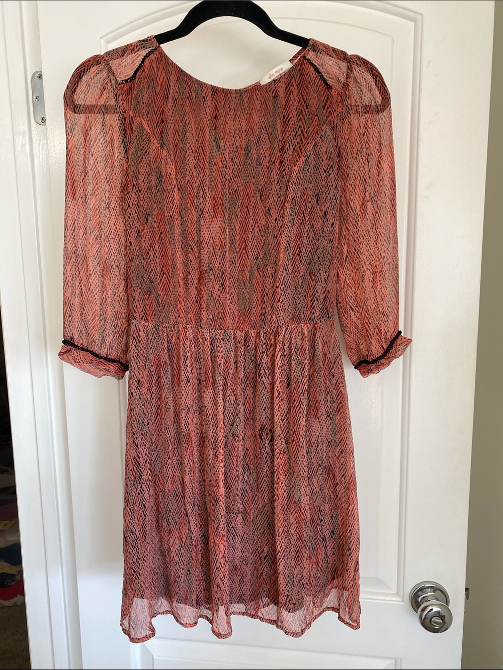 Ella Moss Abstract Snake Print Sequins Sheer Sleeves - FLAWS XS